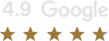 Google review rating of 4.9 with five gold stars on a light gray background