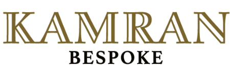 Kamiran Bespoke logo with gold serif text on a white background