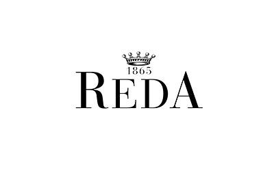 REDA logo in black serif text with a small crown above the letters on a white background