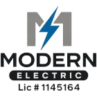 Modern Electric logo with gray M and lightning bolt, black text, and license number 1145164