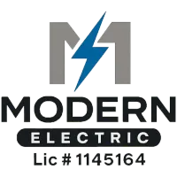 Modern Electric logo with gray M and lightning bolt, black text, and license number 1145164