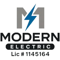 Modern Electric logo with gray M and lightning bolt, black text, and license number 1145164