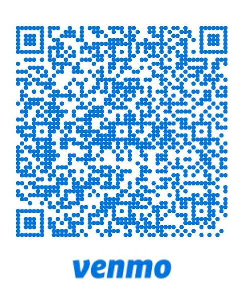 Blue Venmo QR code with the Venmo logo beneath it