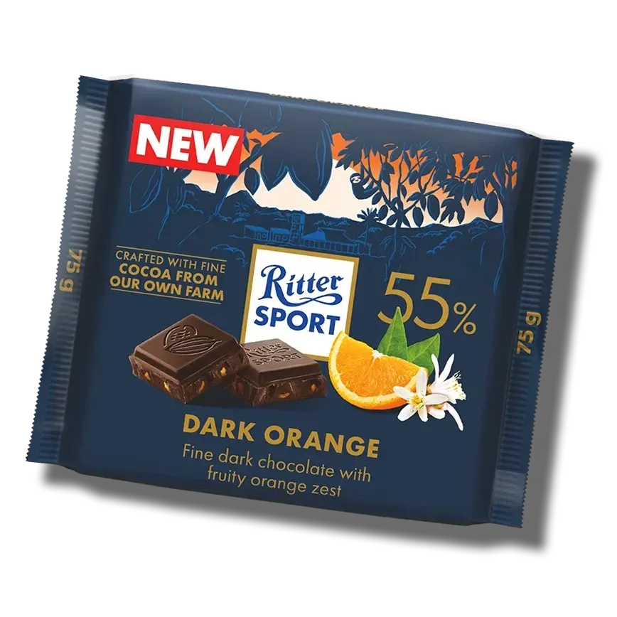 Ritter Sport 81% fine extra dark chocolate bar in purple wrapper with red NEW label