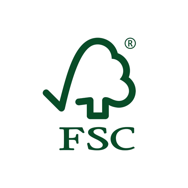 Ein grünes Logo mit einem grünen Baum und der Schrift FSC