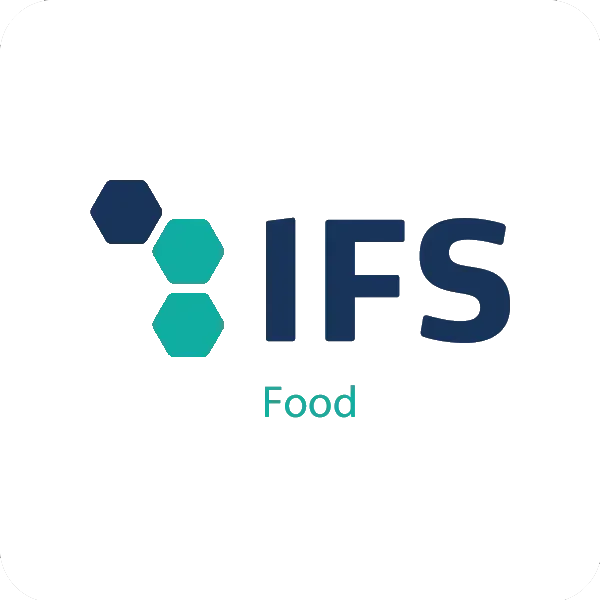 3 blau-grüne Kacheln als Logo mit der Schrift IFS -Food
