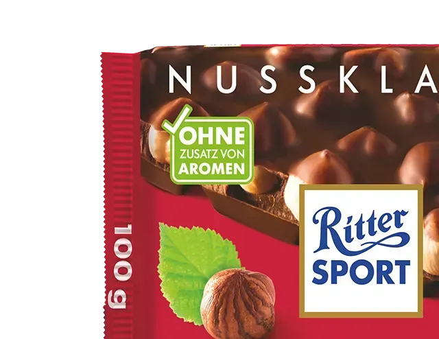 Close-up of a Ritter Sport chocolate bar with hazelnuts, 