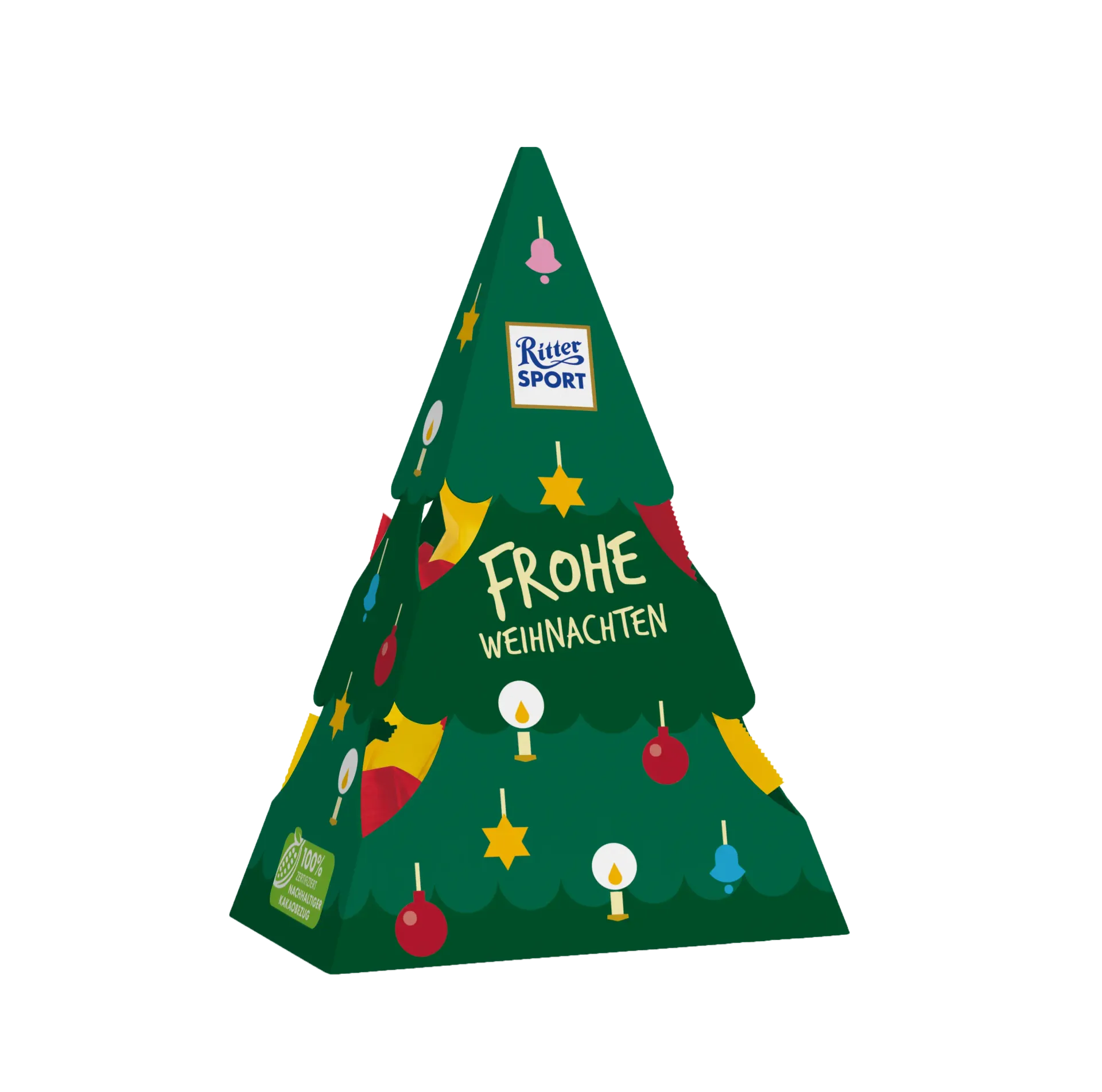 Green Christmas tree-shaped Ritter Sport advent calendar with