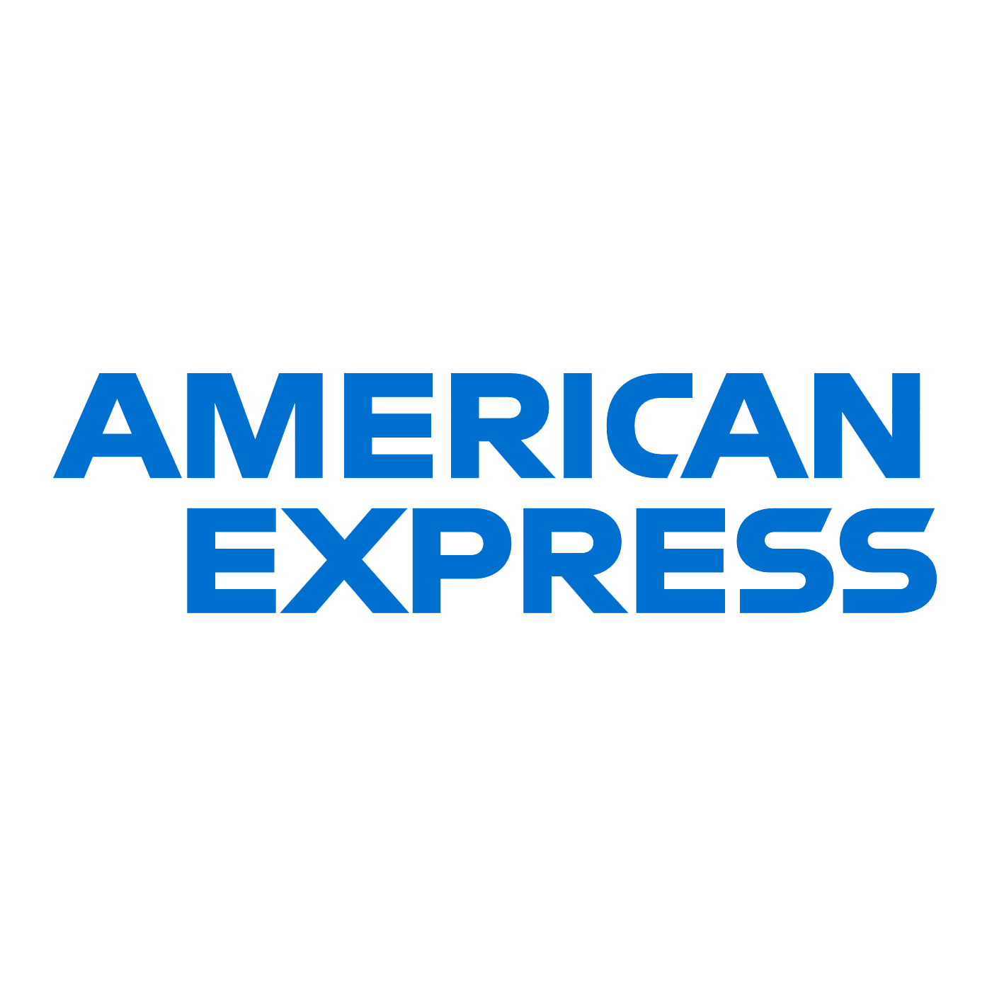 The american express logo is blue and white on a white background.