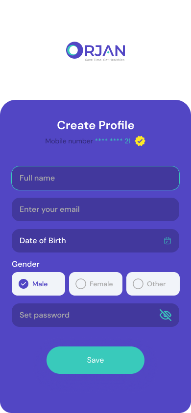 A screenshot of a app that allows you to create a profile.