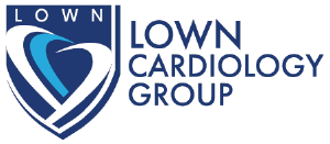 The logo for lown cardiology group has a heart on it.