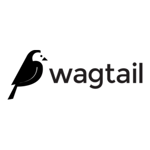 A black and white logo for wagtail with a bird on it.