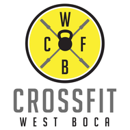 CrossFit West Boca logo with yellow circular weight plate and gray text