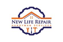 New Life Repair LLC Teal and White Logo With House and Tools