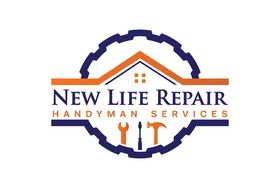 New Life Repair LLC Teal and White Logo With House and Tools