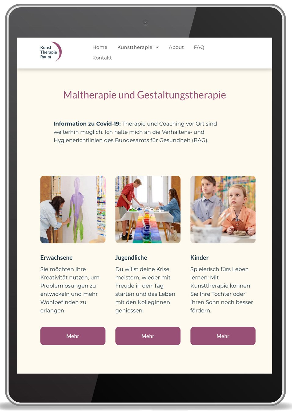 iPad Website Kunsttherapie Zürich iPad Website Kunsttherapie Zürich
