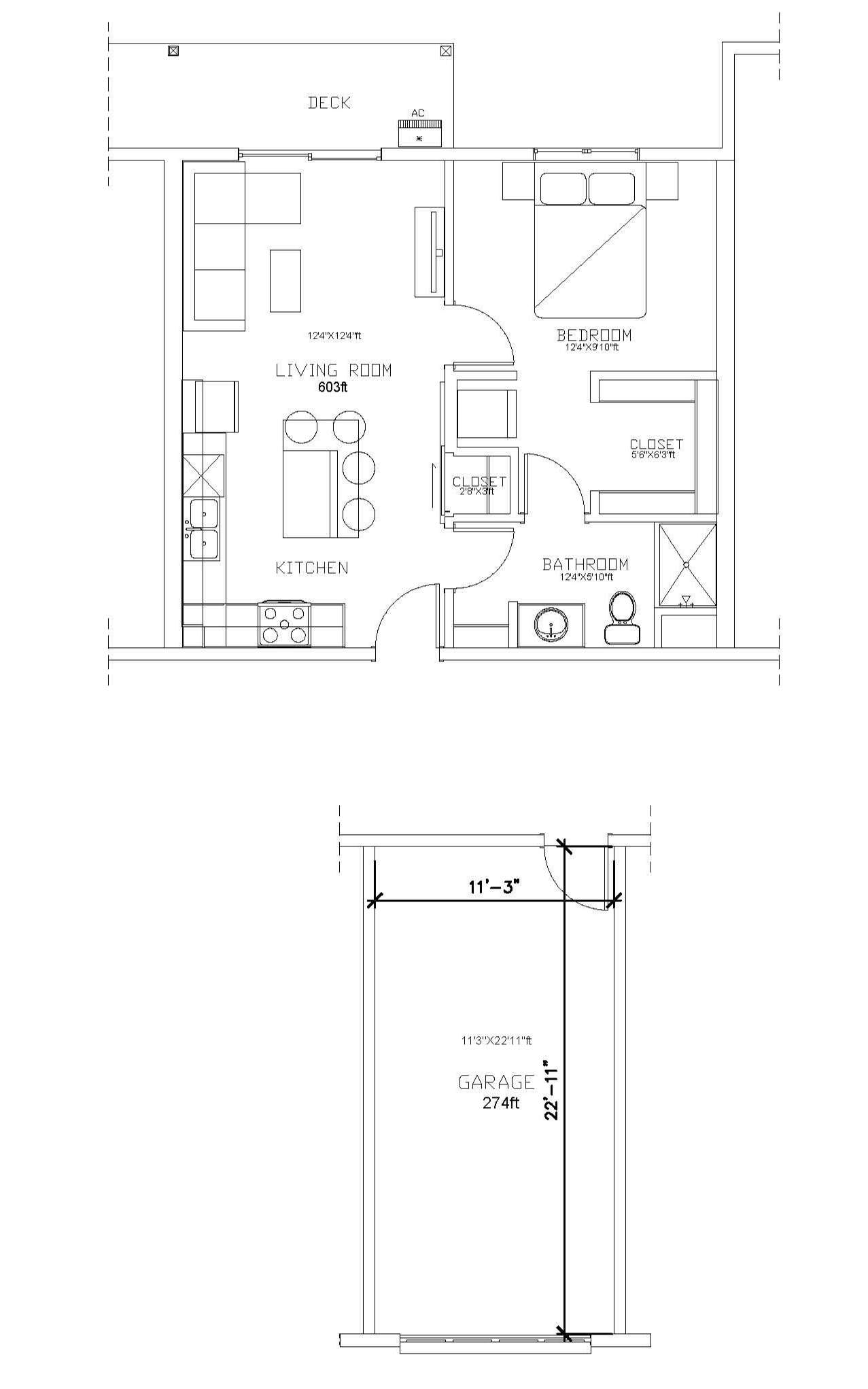 1 bed 1 bath Black-and-white floor plan of a small apartment or room layout with labeled spaces and furniture symbols