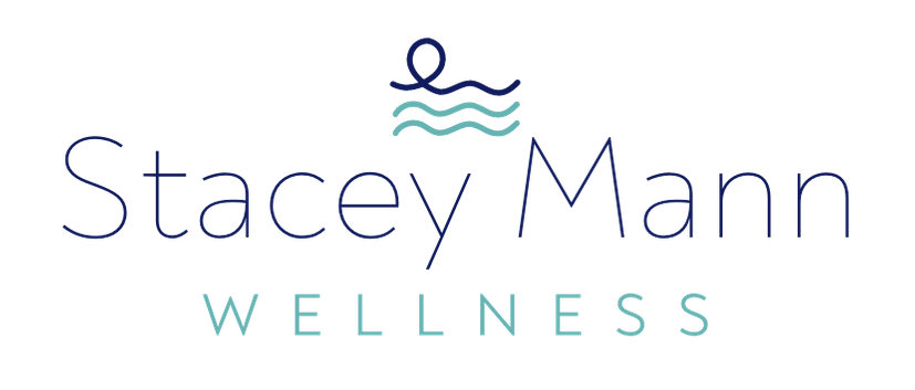 A logo for stacey mann wellness with waves on it
