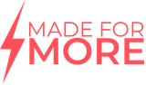 The logo for made for more has a lightning bolt on it.