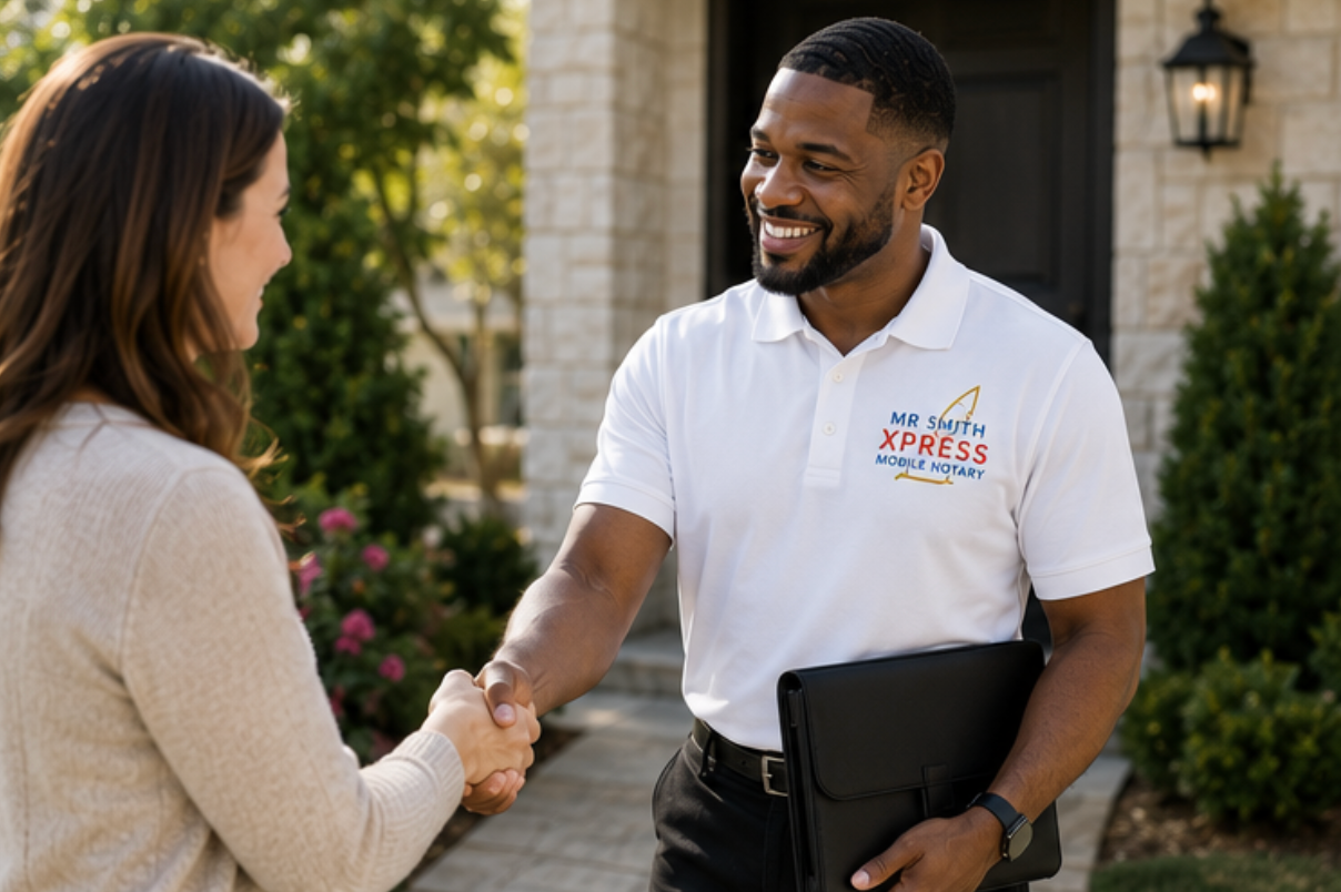 Mobile notary meeting a client at their home in San Antonio, TX