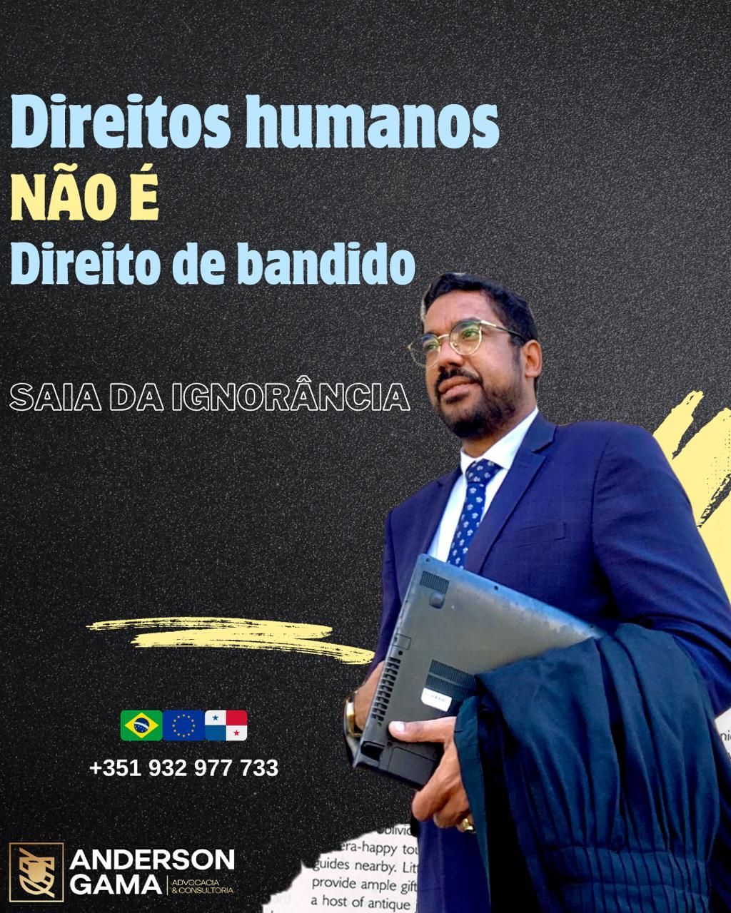 Homem de terno com a frase 