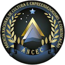 Logotipo da ANCEC, um círculo azul escuro com detalhes dourados. Apresenta texto, um desenho geométrico central e uma estrela.