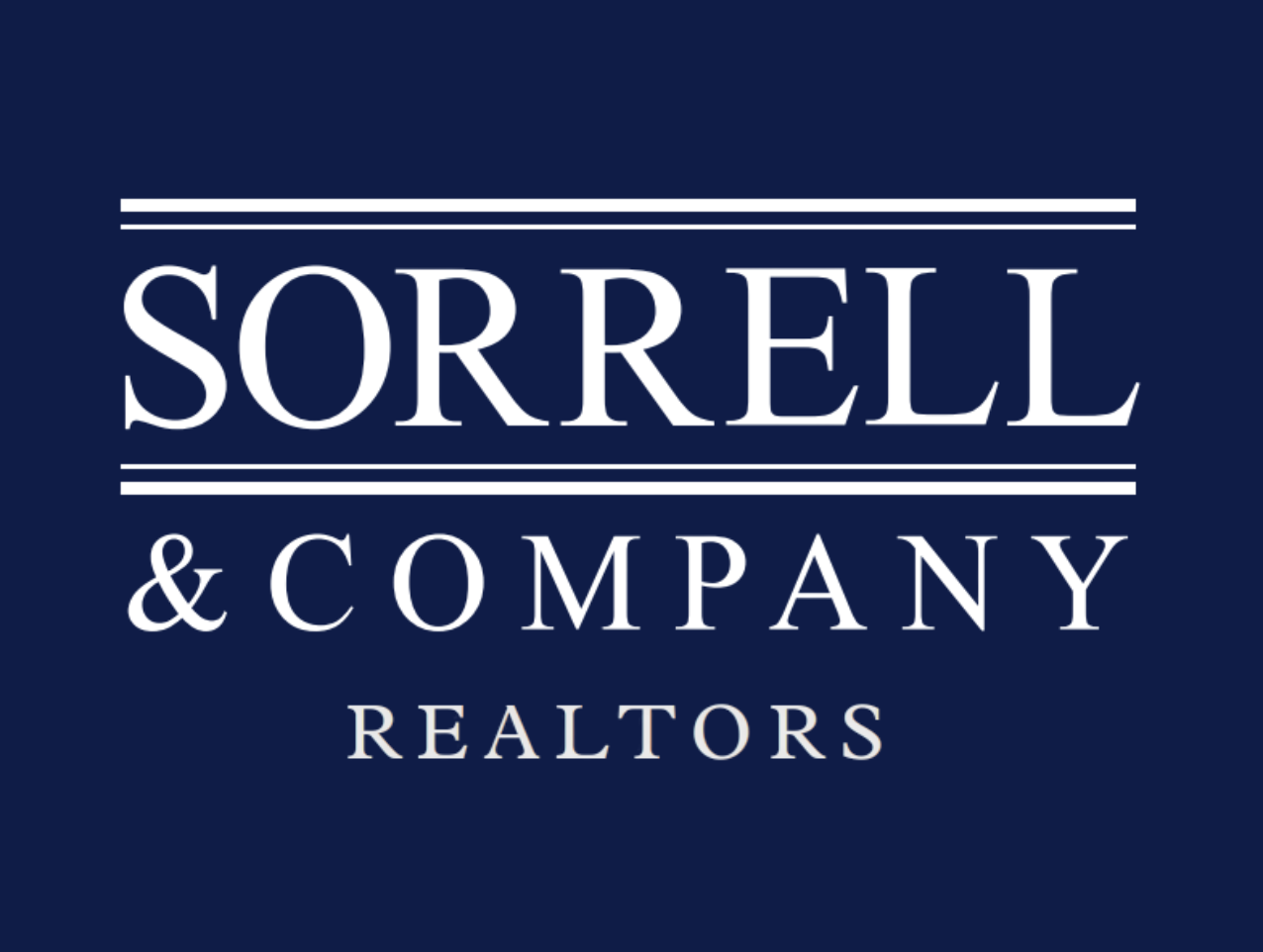 Sorrell & Company Realtors logo on dark blue background. White text and lines.