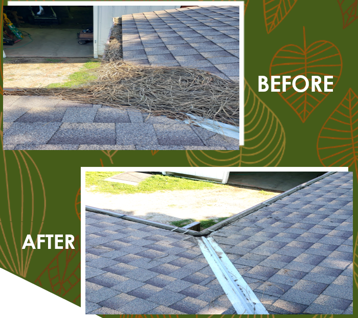 A before and after picture of a roof