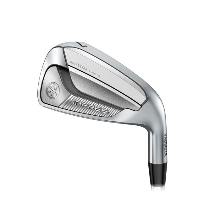 A close up of a golf club on a white background.