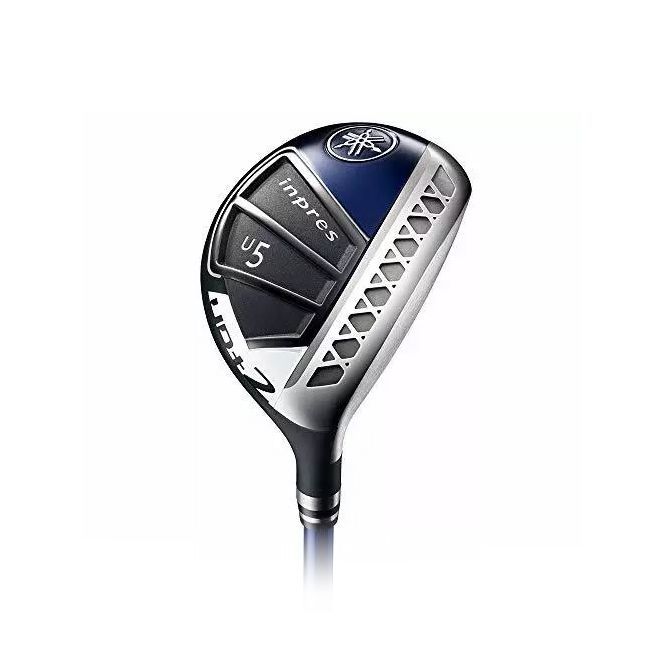 A close up of a golf club on a white background.
