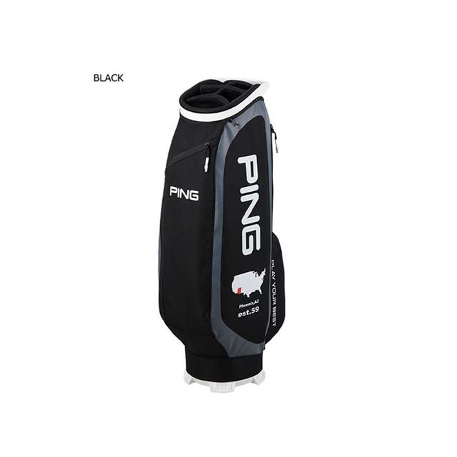A black ping golf bag on a white background.