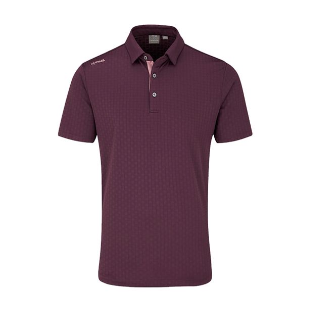 A purple polo shirt with short sleeves on a white background