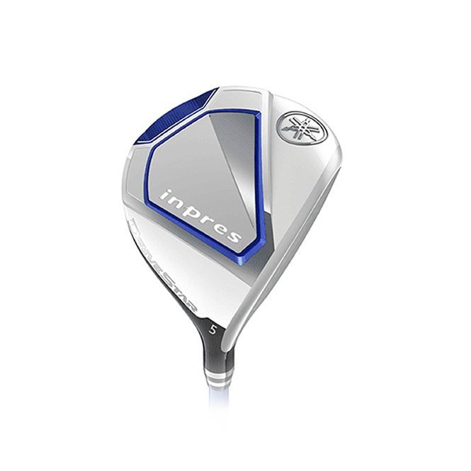 A white and blue golf club on a white background.