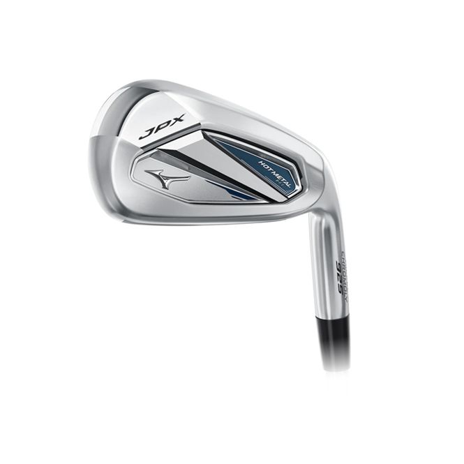 A close up of a golf club on a white background.