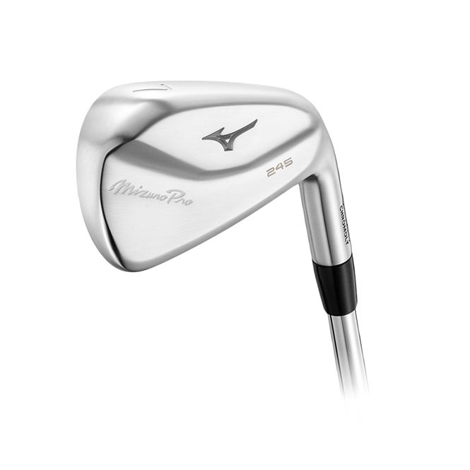 A close up of a golf club on a white background.
