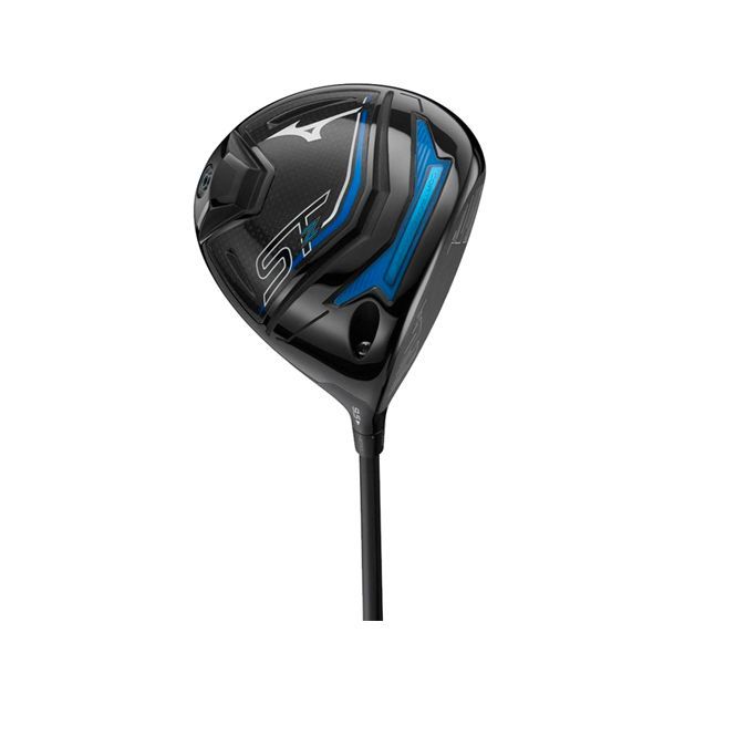 A black and blue golf club on a white background.