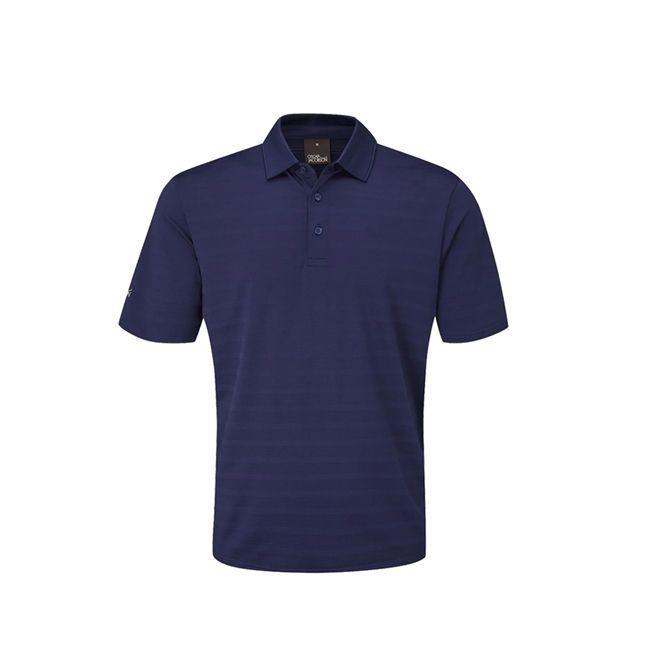 A blue polo shirt with short sleeves on a white background