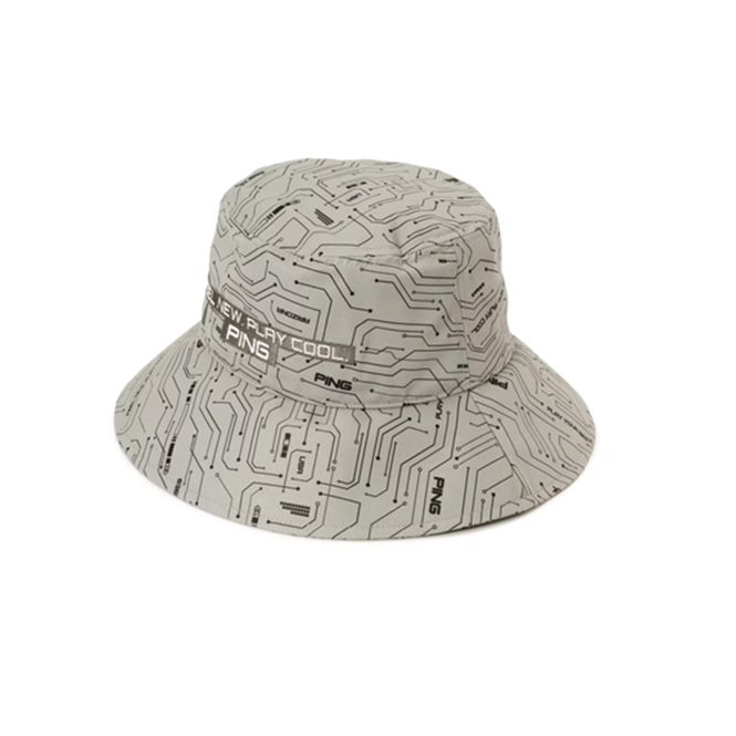 A bucket hat with a circuit board pattern on it
