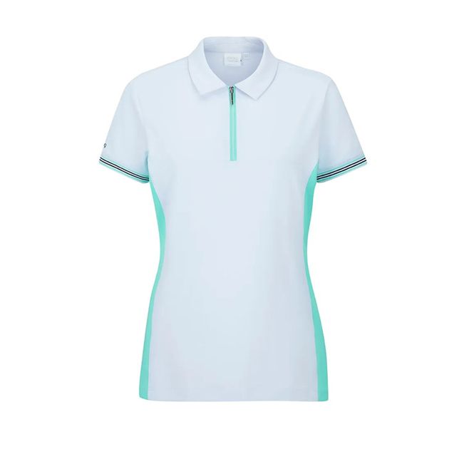A white polo shirt with a green stripe on the side