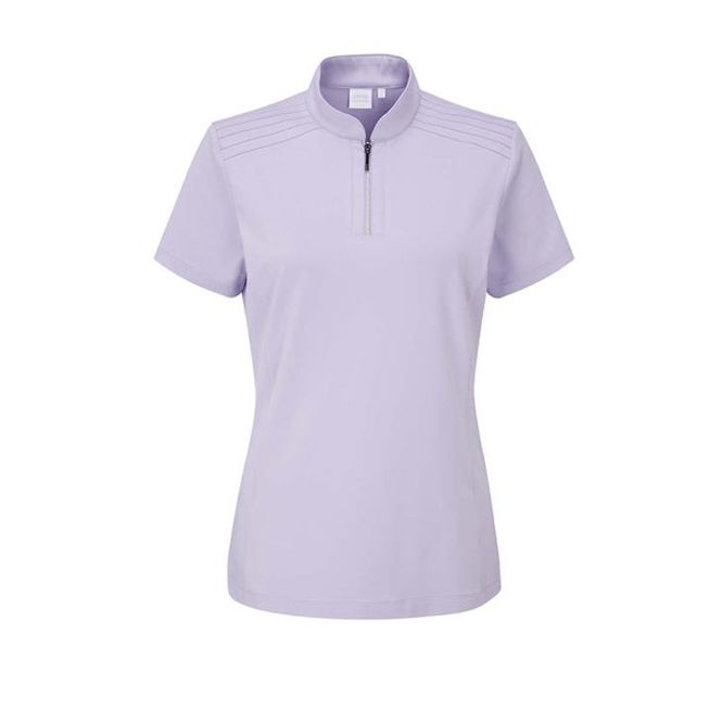 A purple shirt with a zipper on the front