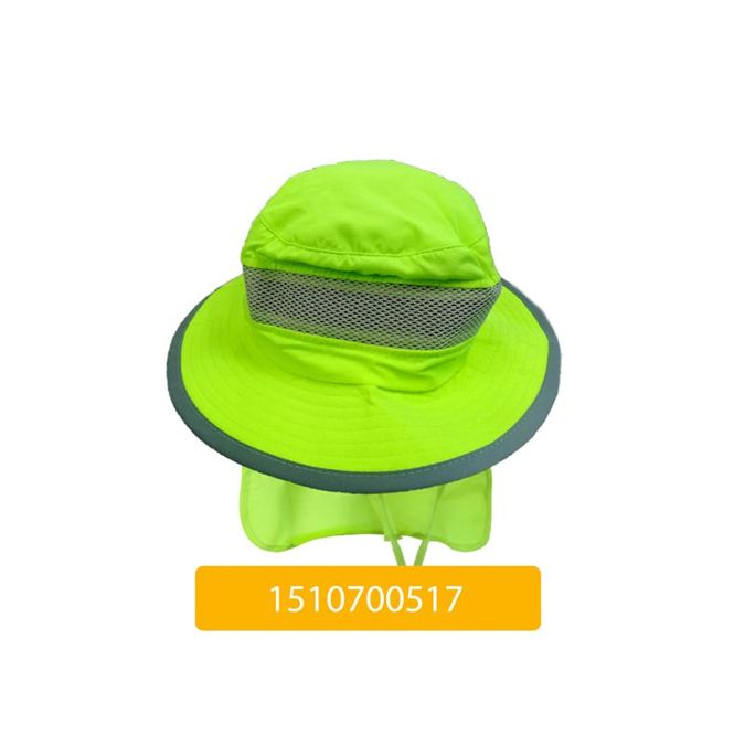 A yellow hat with the number 151070051 on it