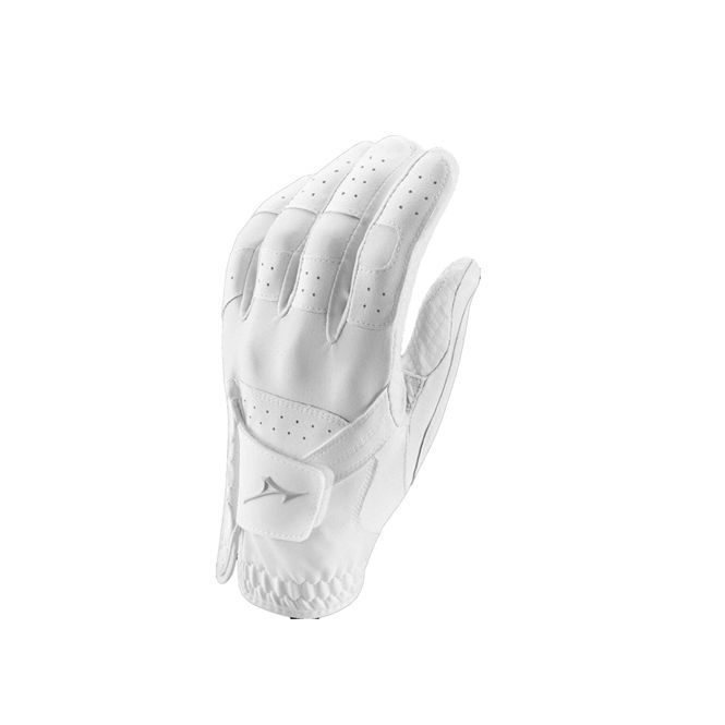 A pair of white golf gloves on a white background.