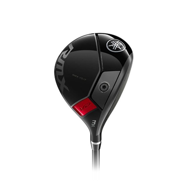 A black and red golf club on a white background