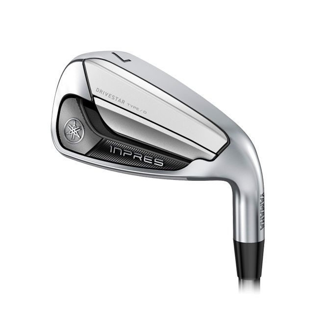 A close up of a golf club on a white background.