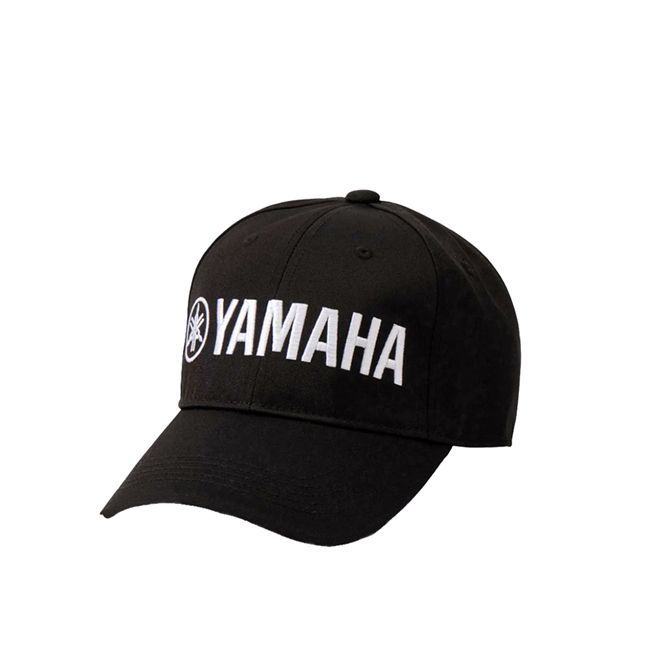 A black baseball cap that says yamaha on it