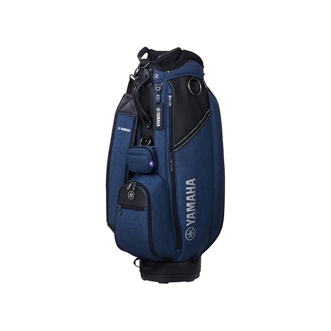 A blue and black yamaha golf bag on a white background.