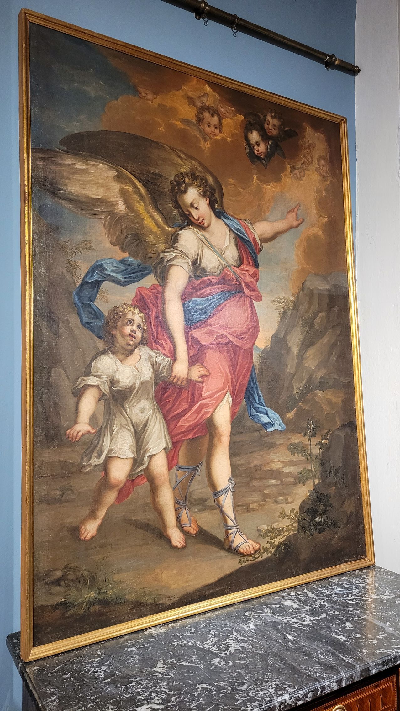 Tobia e l'angelo Gabriele quadro d'epoca