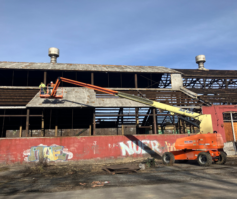 Exterior demolition at a production facility in Allentown, PA.