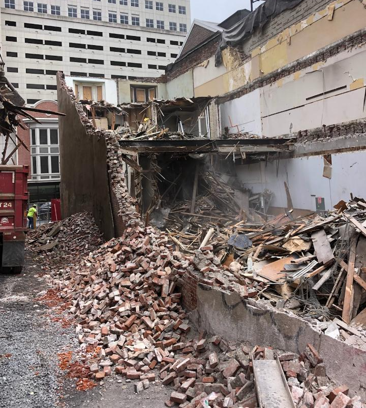 Bricks around demolished building