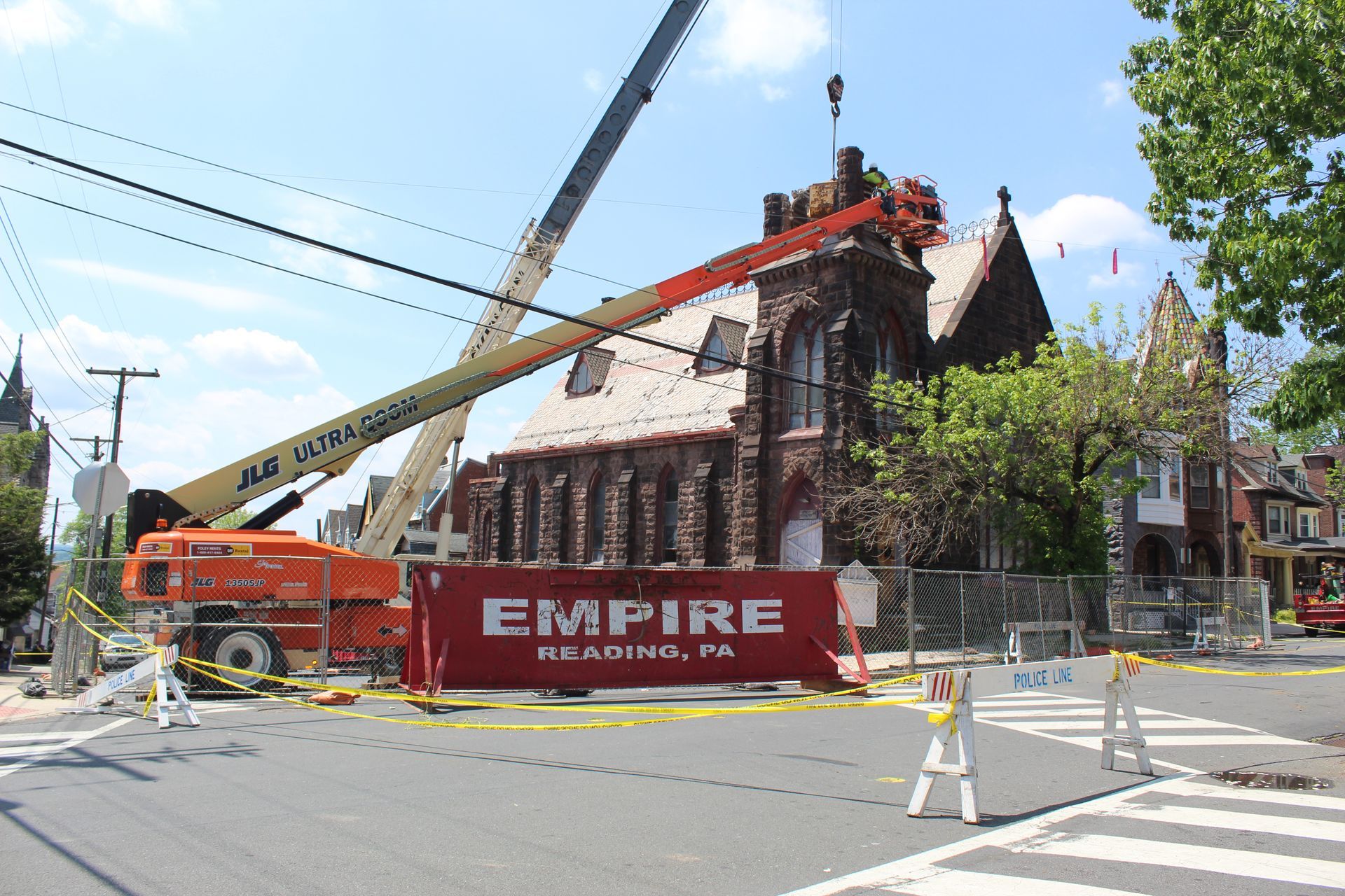 St. Cecelia Church Steeple emergency demolition by Empire Services.